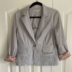 Striped Gray Blazer with Floral Cuffs